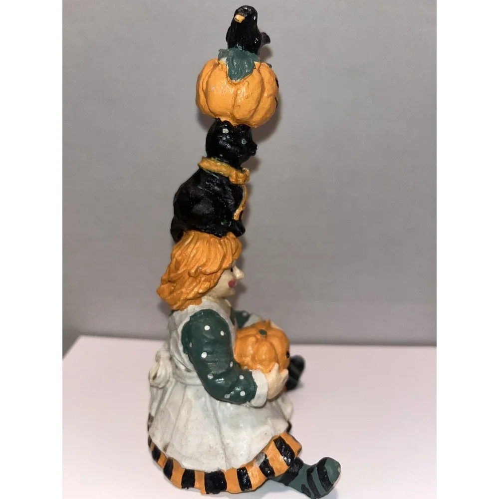 halloween figurine ,pumpkin‎ patch girl, black cat , 6 inches
